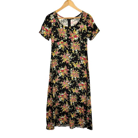 Vintage Intimation Black Floral Maxi Dress XS/S - Picture 1 of 12